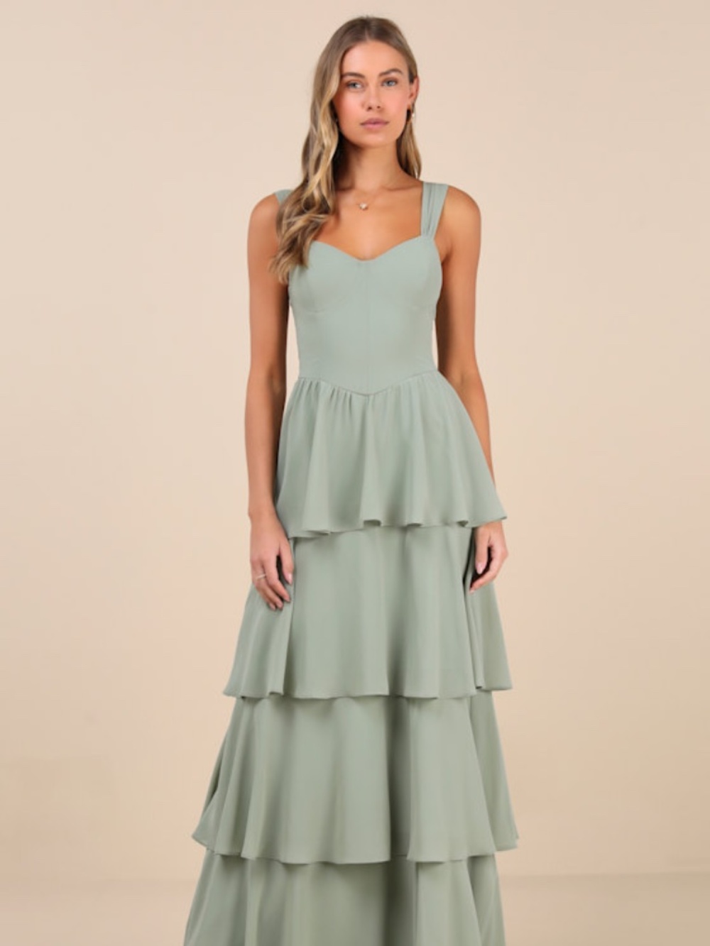 Lulu's Sage Green Tiered Maxi Dress